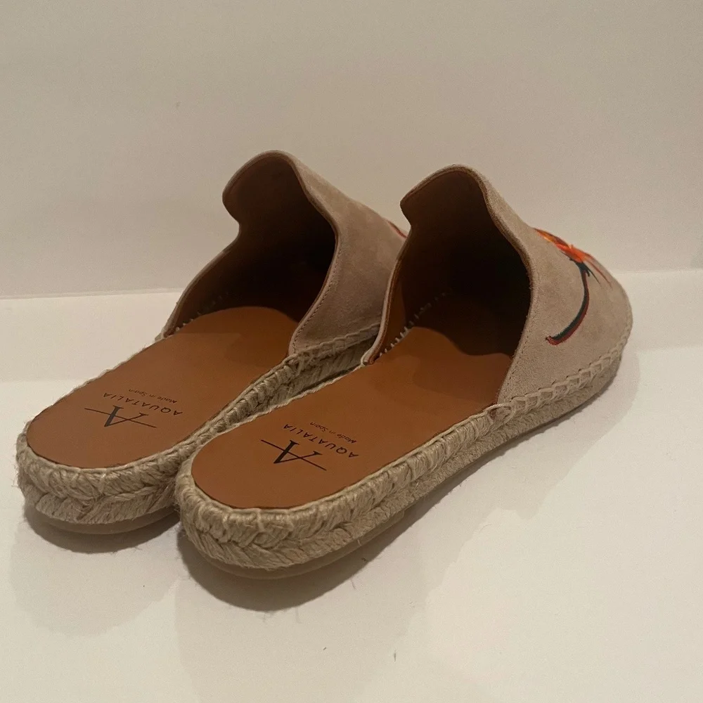 Aquatalia Blair Espadrille Bird‎ Flower Suede Embroidered Mules Slip on Shoes 7